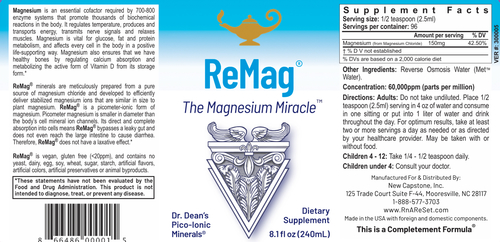 ReMag - The Magnesium Miracle | Dr Dean's Pico-ion Vloeibaar Magnesium - 240ml