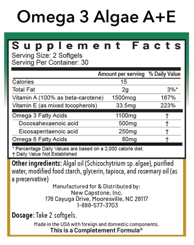 Omega-3 Algae A+E - Vegan omega-3-vetzuren uit algen met vitamine A+E