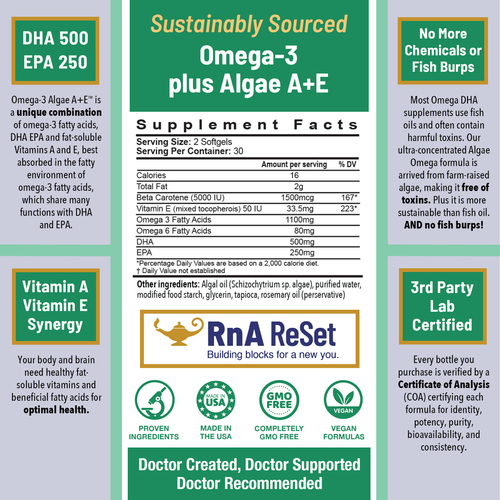 Omega-3 Algae A+E - Vegan Omega-3 Vetzuren van algen met Vitamine A+E 